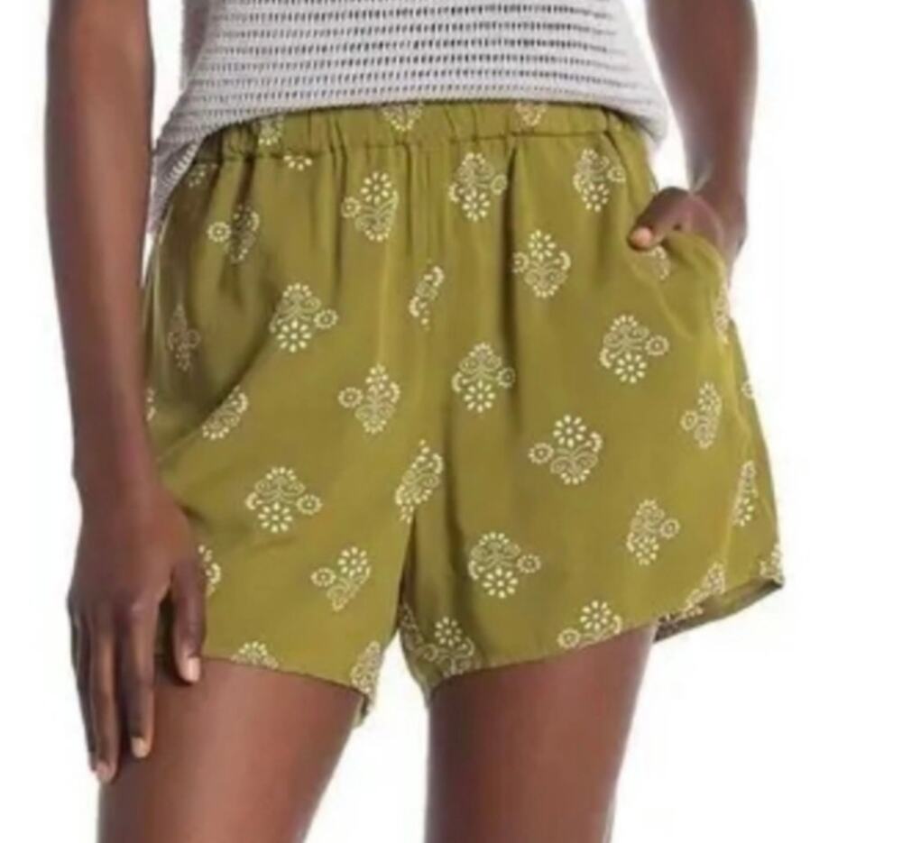 Madewell Drapey Pull-On Floral Shorts Women's XXS XS or XL Green Ivory Pockets